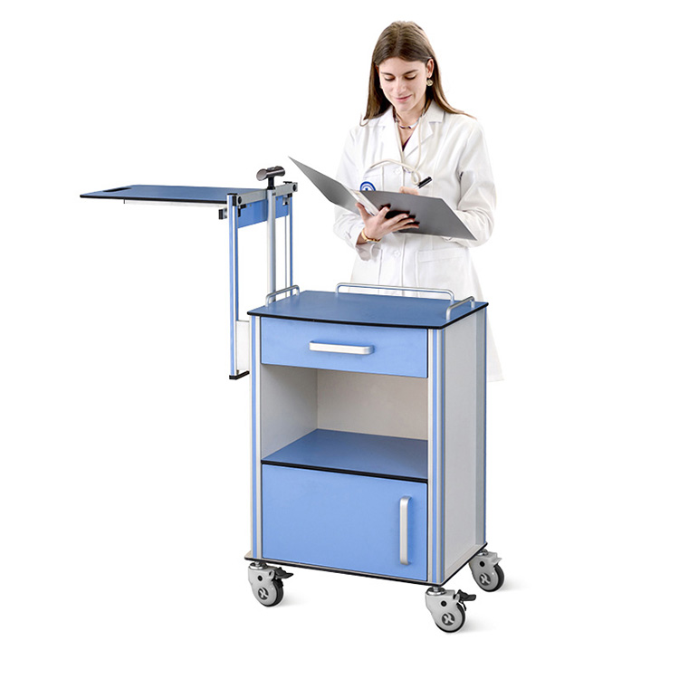 Noptieră medicală reglabilă pentru pat pentru spital, din aluminiu, cu rotile