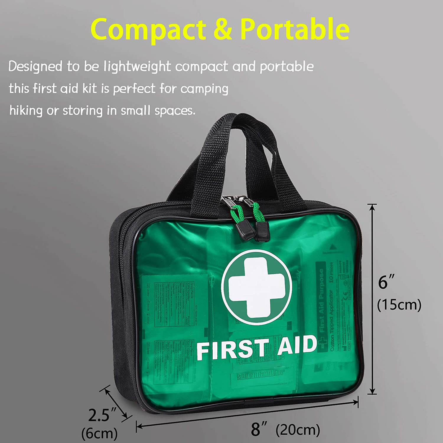 Geantă verde de prim ajutor cu 200 de articole medicale de calitate spitalicească